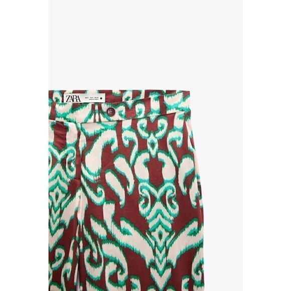 NWT Zara Printed Mid Rise Straight Leg 100% Cotton Pants, Size XS - Picture 7 of 13